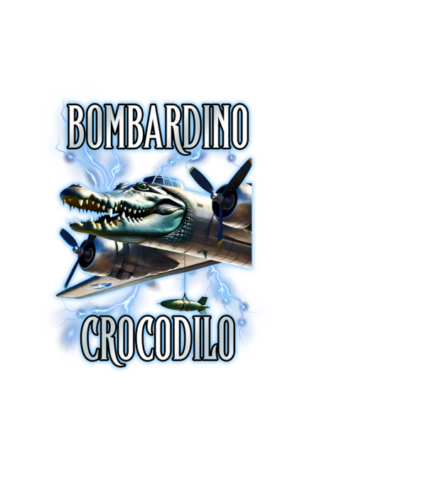 Bombardino Crocodilo model negru pe tricou
