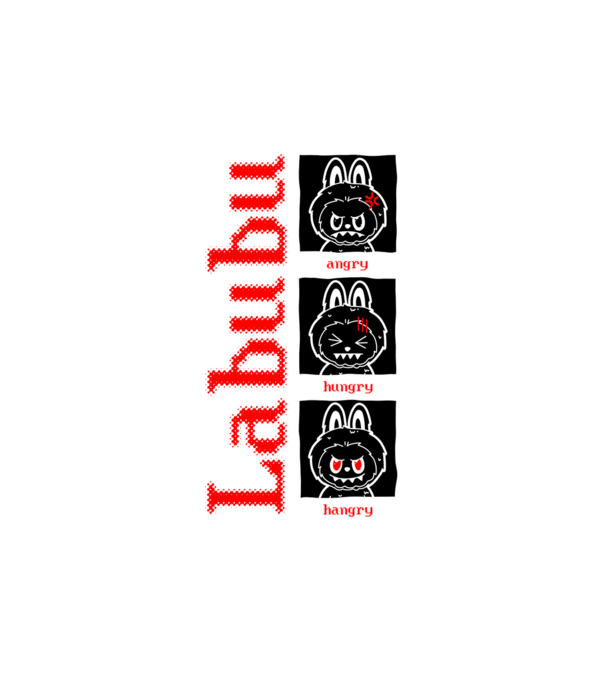 Labubu moods model alb pe tricou