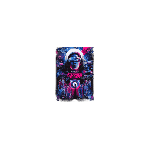 stranger things poster neon model negru pe tricou
