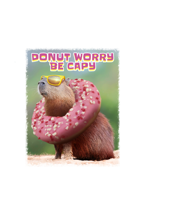 Capybara Donut worry be capy model albastru deschis pe tricou
