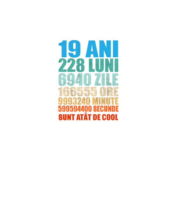 De 19 ani - luni - zile - ore - minute - secunde - sunt atât de cool model negru pe tricou