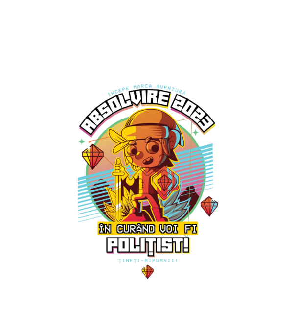 absolvire 2023 polițist model alb pe tricou