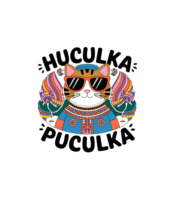 Huculka Puculka pisică 3 model alb pe tricou