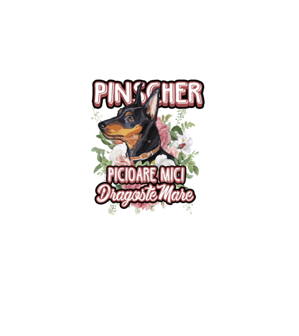 Pinscher picioare mici dragoste mare model alb pe tricou