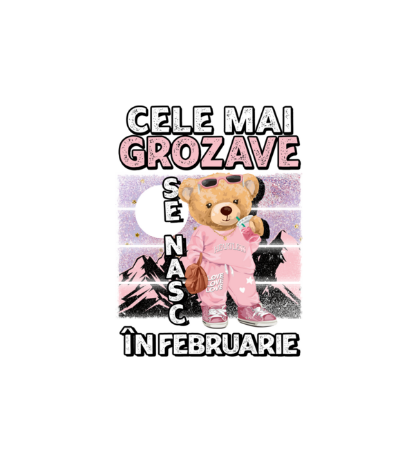 RETRO teddy fetişcană FEBRUARIE model alb pe tricou
