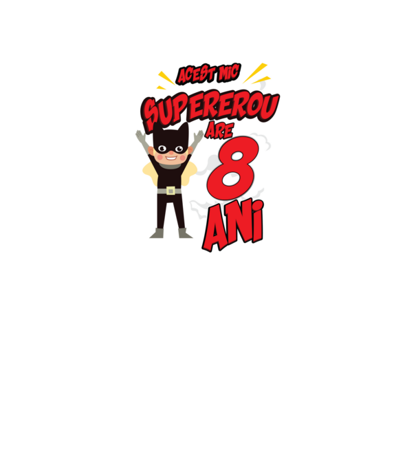 Acest mic supererou are 8 ani model negru pe tricou
