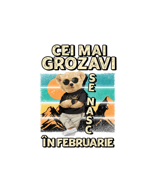 RETRO teddy FEBRUARIE model alb pe tricou