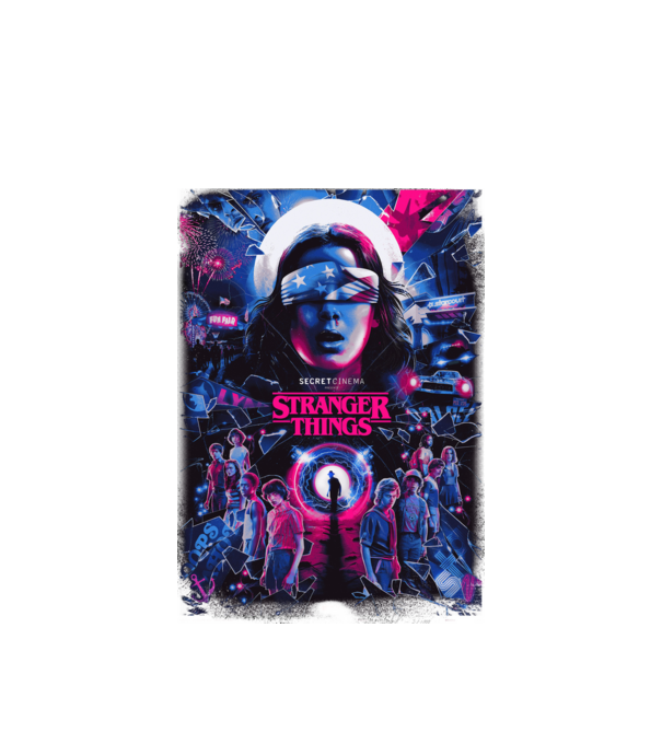 stranger things poster neon model alb pe tricou