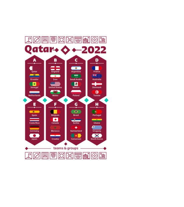 Qatar 2022 teams - groups white model negru pe tricou