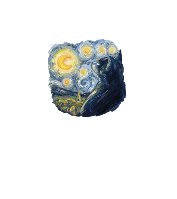 Van Gogh cat model turcoaz pe tricou