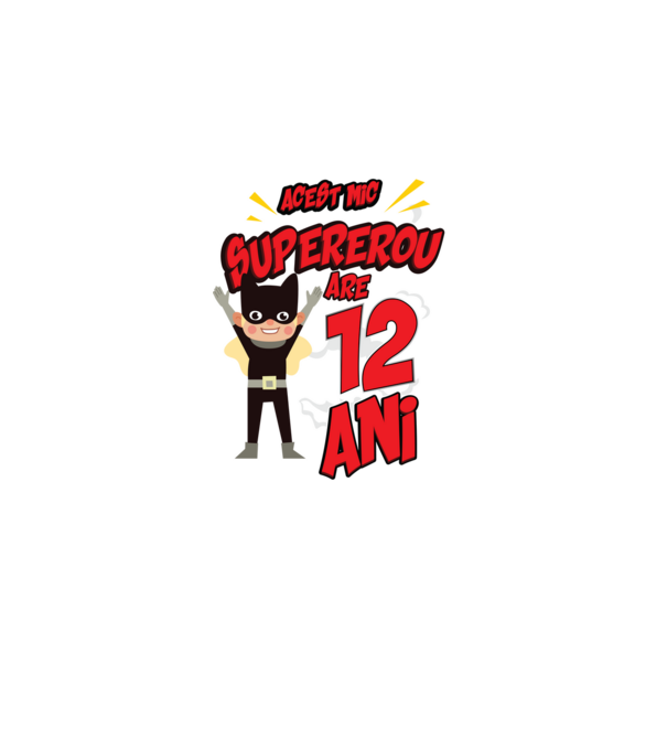 Acest mic supererou are 12 ani model negru pe tricou