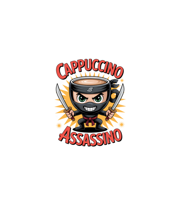 Cappuccino Assasino model negru pe tricou