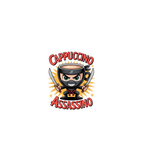 Cappuccino Assasino model negru pe tricou