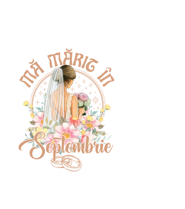 mă mărit - în septembrie model alb pe tricou