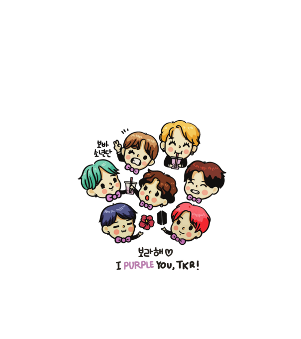BTS chibi model alb pe tricou