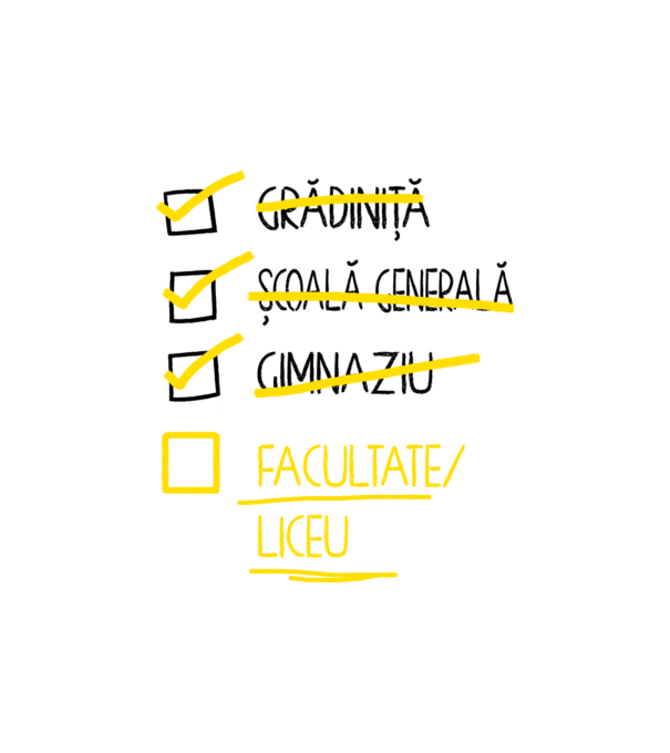Cheklist educație - Gimnaziu alb model nisipiu pe tricou
