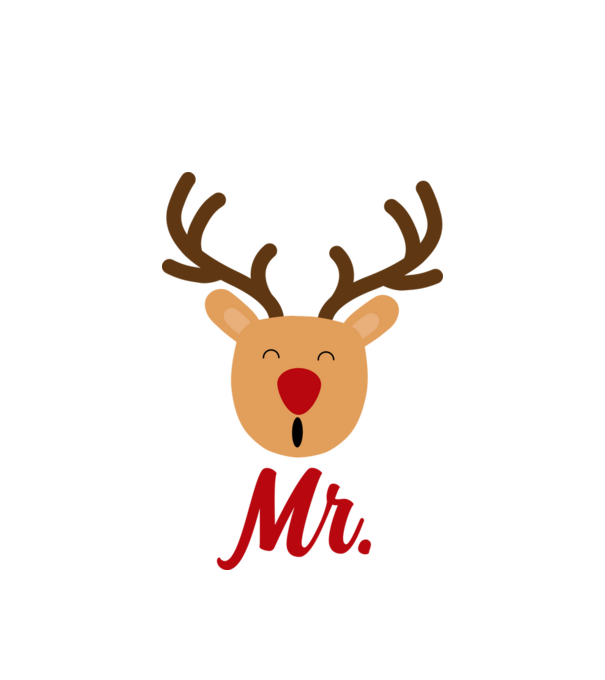 Mr. Reindeer Christmas couple model alb pe tricou