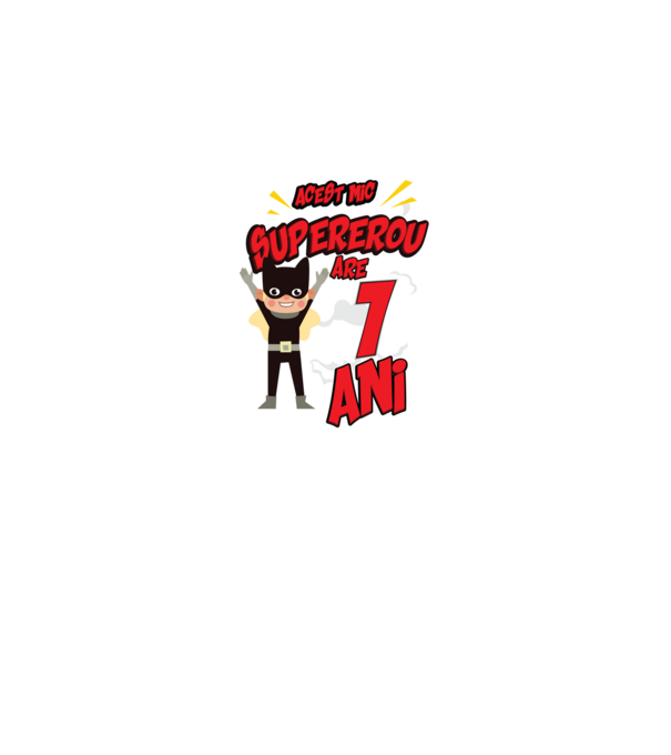 Acest mic supererou are 1 an model negru pe tricou