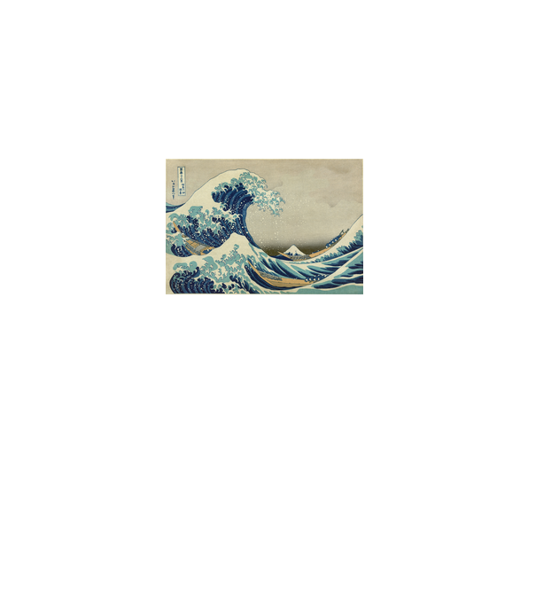 Great Wave of Kanagawa mască model alb pe tricou