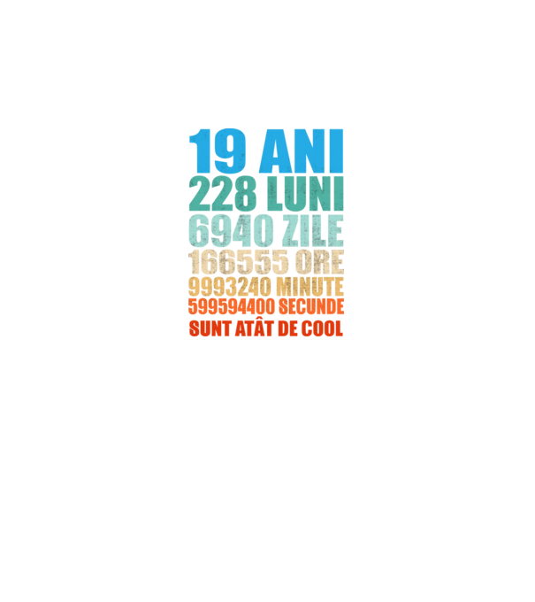 De 19 ani - luni - zile - ore - minute - secunde - sunt atât de cool model negru pe tricou
