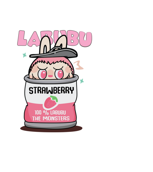 Strawberry Labubu model negru pe tricou