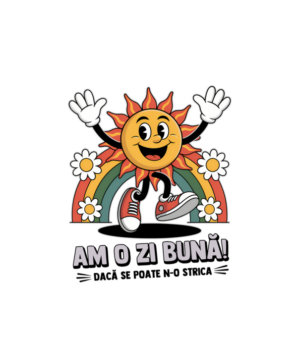 Am o zi bună! model alb pe tricou
