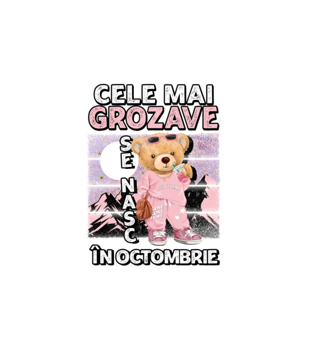RETRO teddy fetişcană OCTOMBRIE model alb pe tricou