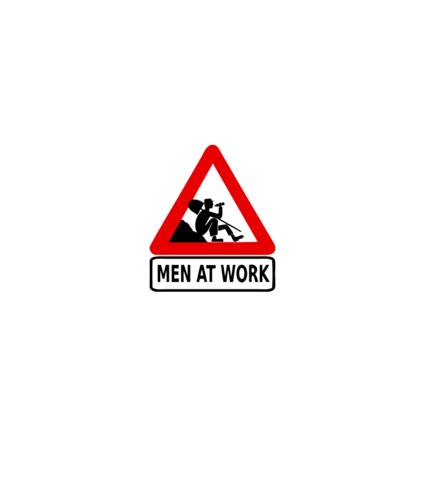men at work model albastru deschis pe tricou