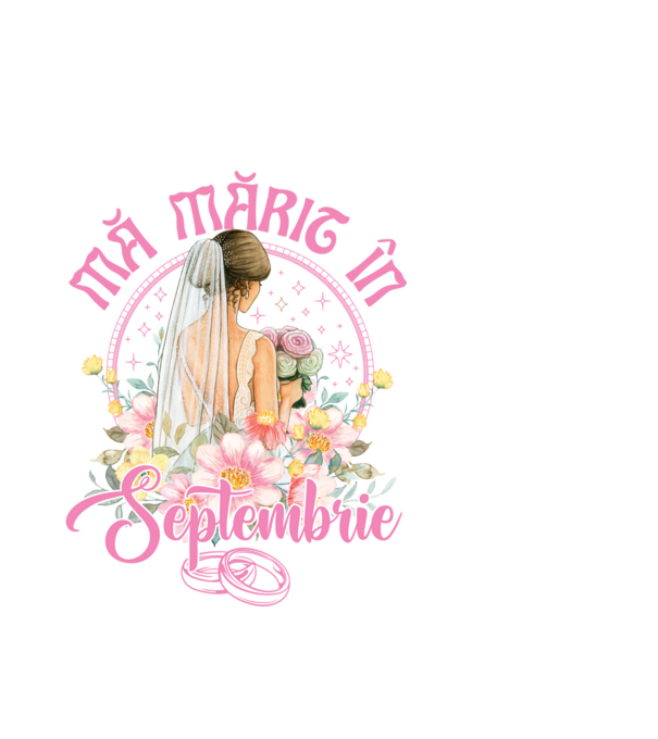 mă mărit - în septembrie model alb pe tricou
