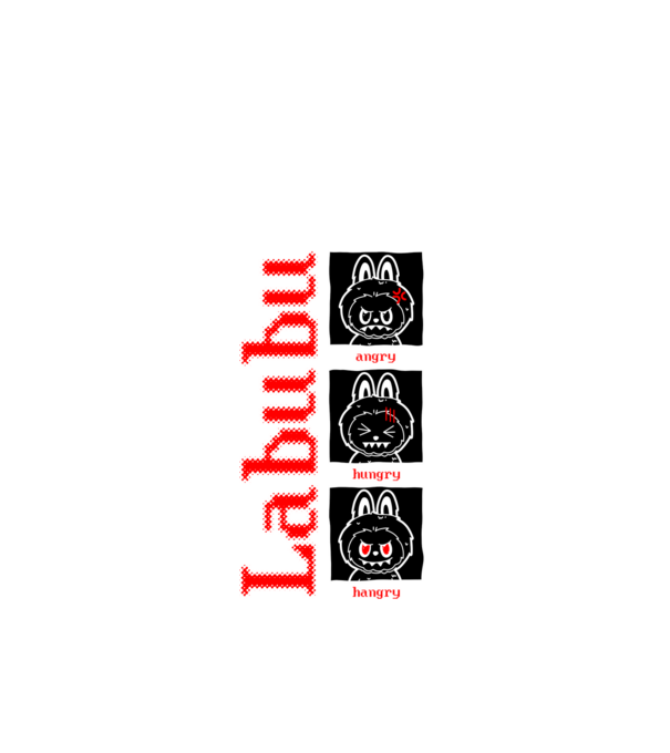 Labubu moods model negru pe tricou