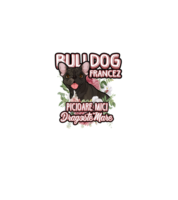 bulldog francez - picioare mici dragoste mare model alb pe tricou