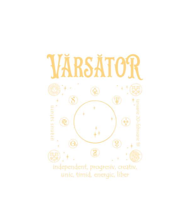 Zodiac bărbat VĂRSĂTOR golden model alb pe tricou