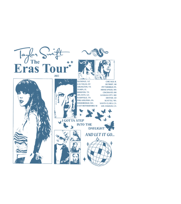 Taylor Swift ERAS print blue model negru pe tricou