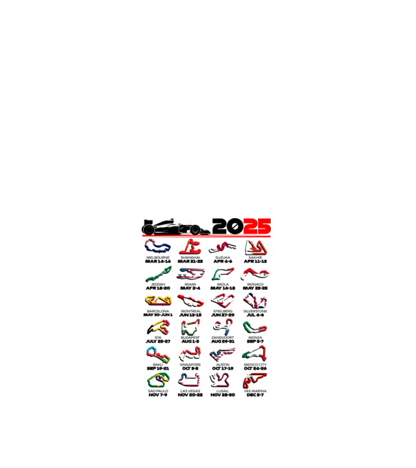 F1 calendar 2025 Alb model alb pe tricou
