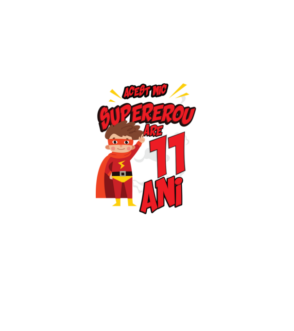 Acest mic supererou are 11 ani model negru pe tricou