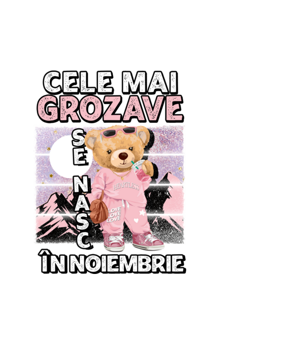 RETRO teddy fetişcană NOIEMBRIE model alb pe tricou