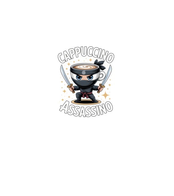 Cappuccino Assassino model negru pe tricou