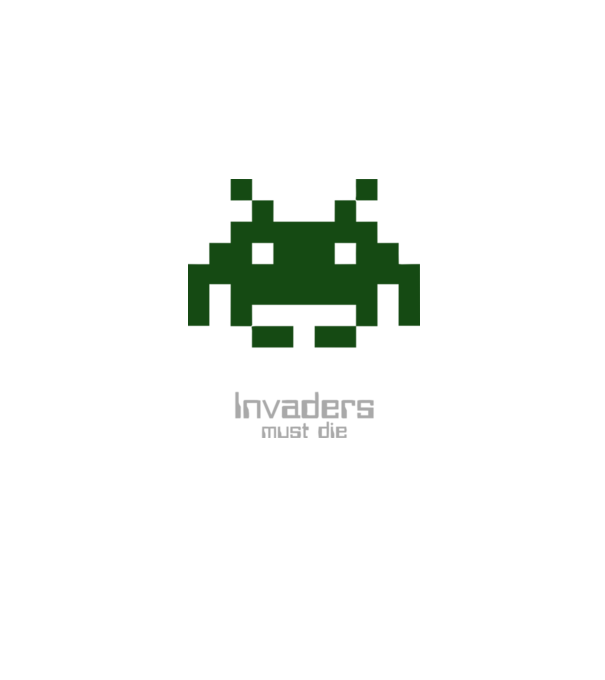 Invaders Must Die model alb pe tricou