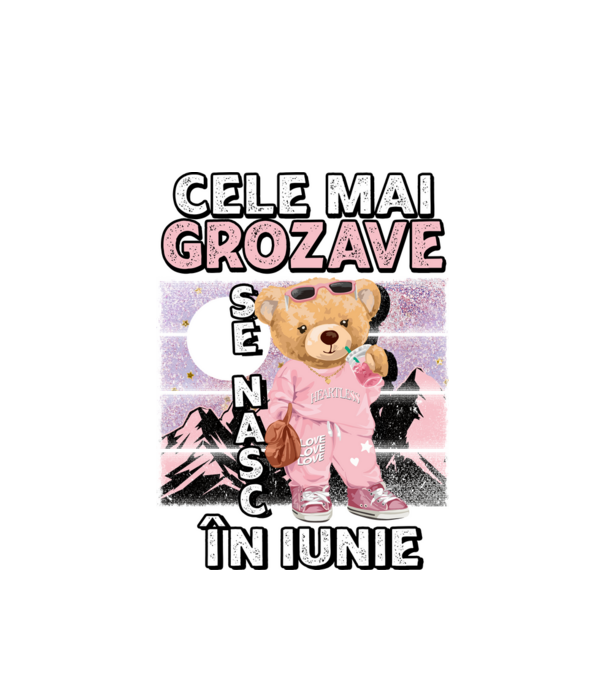 RETRO teddy fetişcană IUNIE model alb pe tricou