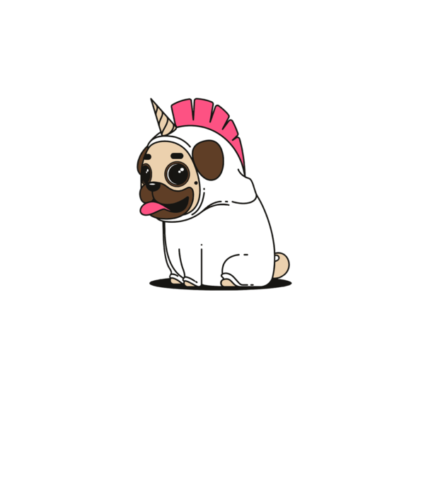 Pug Unicorn model gri pe tricou