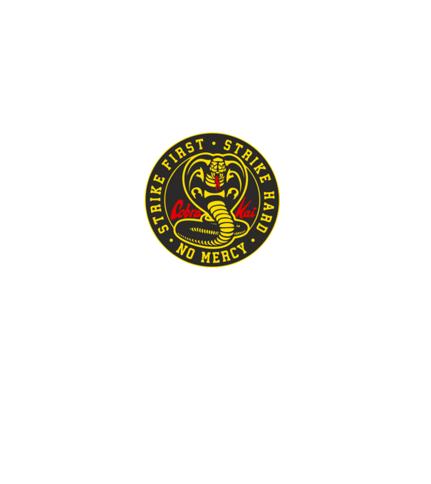 Strike first strike hard cobra kai model gri pe tricou