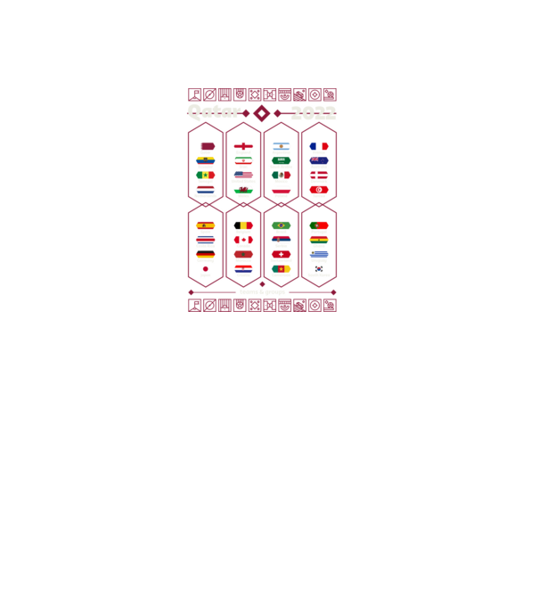 Qatar 2022 teams - groups model negru pe tricou