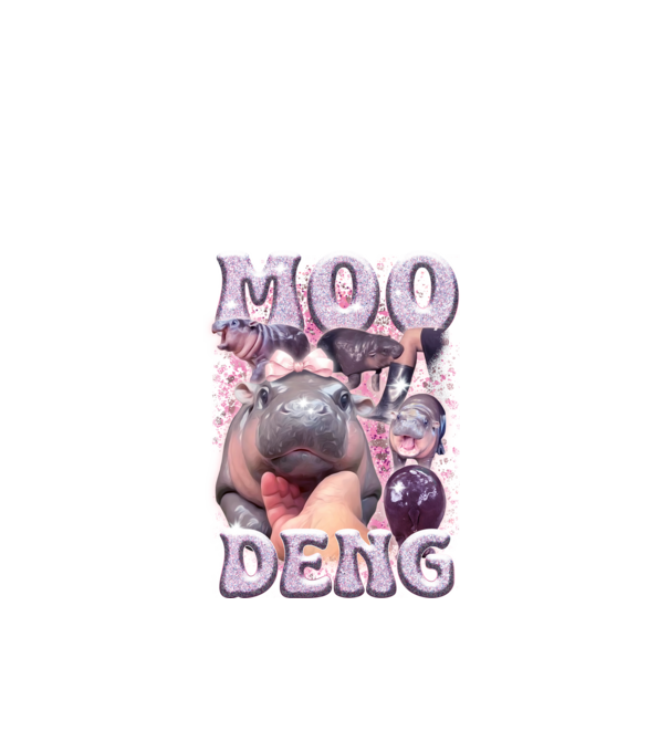 MOO DENG baby hippo model negru pe tricou