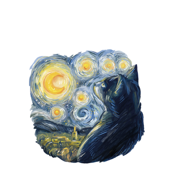 Van Gogh cat model alb pe tricou