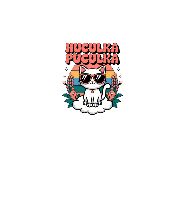 Huculka Puculka pisică 1 model alb pe tricou