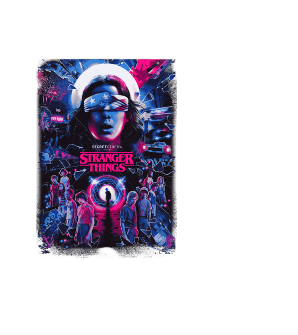 stranger things poster neon model negru pe tricou