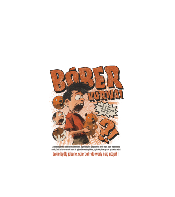 Bobr Kurwa comic model gri pe tricou