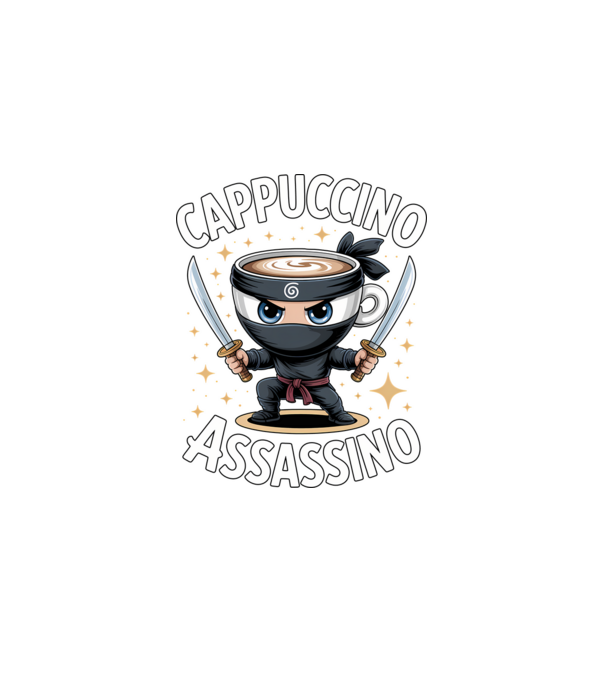 Cappuccino Assassino model negru pe tricou