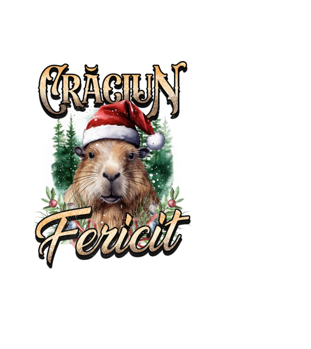 Capybara christmas model negru pe tricou
