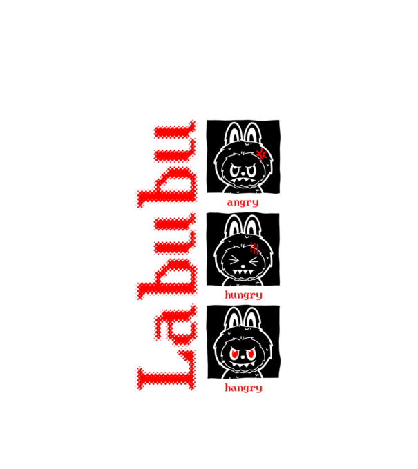 Labubu moods model alb pe tricou